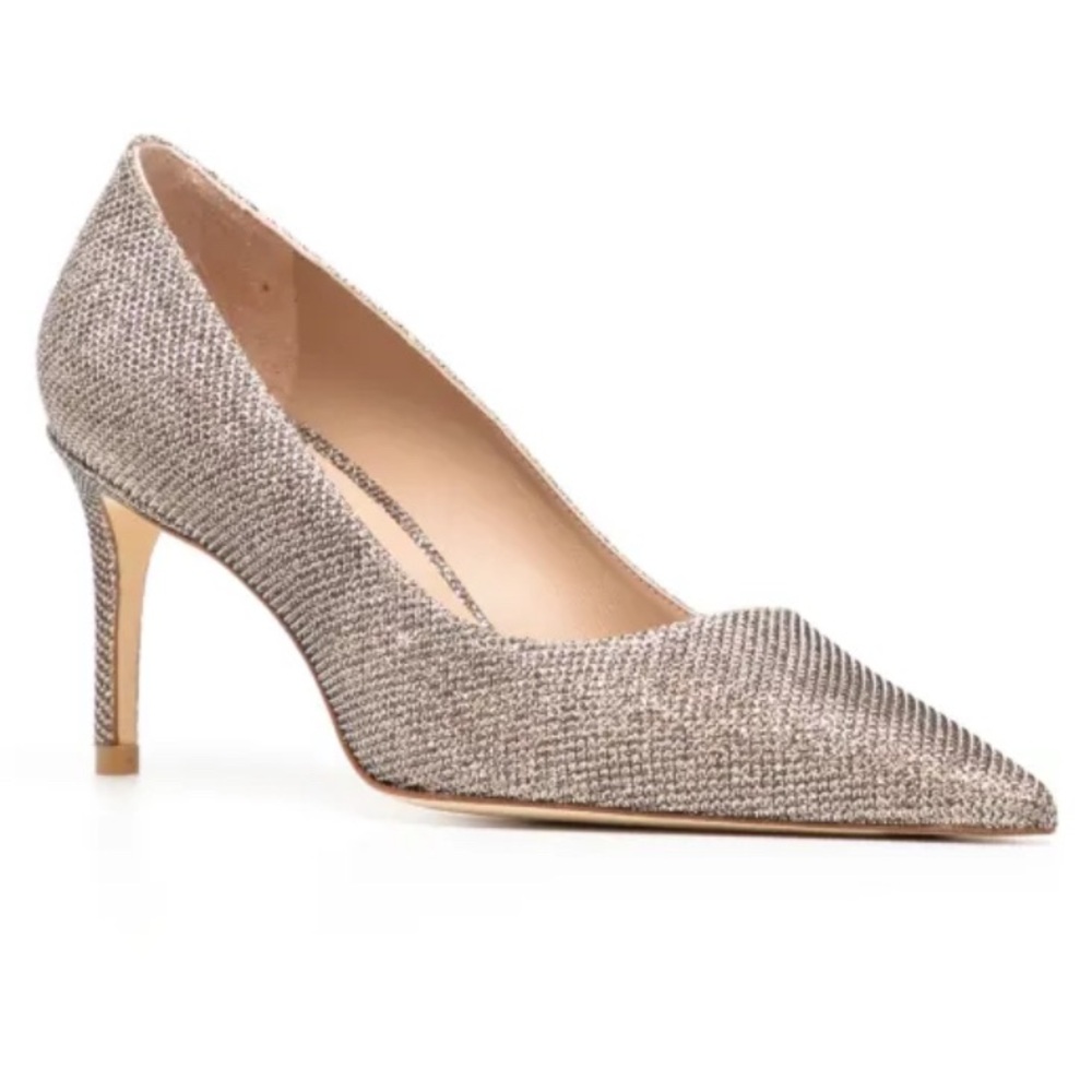 Stuart Weitzman Metallic Taupe Pointed-Toe Pumps